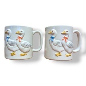 Vintage Otagiri Goose with Bows Mugs Set of 2 80s 90s Decor
